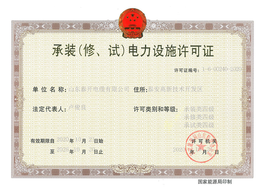 承裝(修、試)電力設施許可證